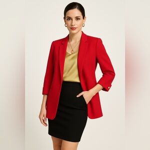 Zara Basic Luxe Red Blazer • Gold Button • Tailored Fit • Size S
